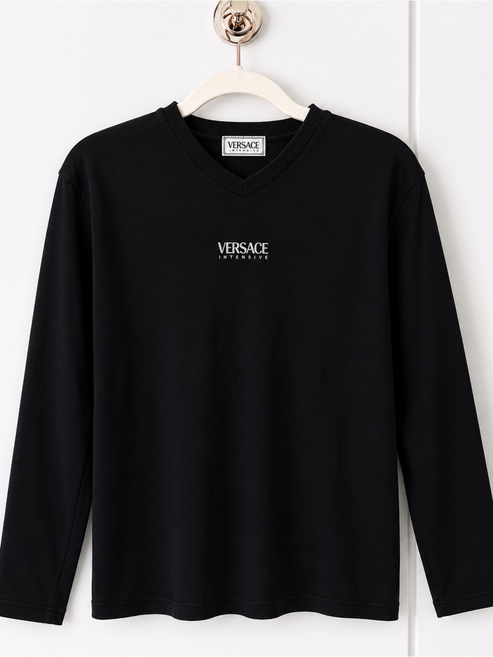 Versace Intensive Black Long Sleeve Tee | Minimal Logo | Relaxed Fit Size M - Picture 2 of 8